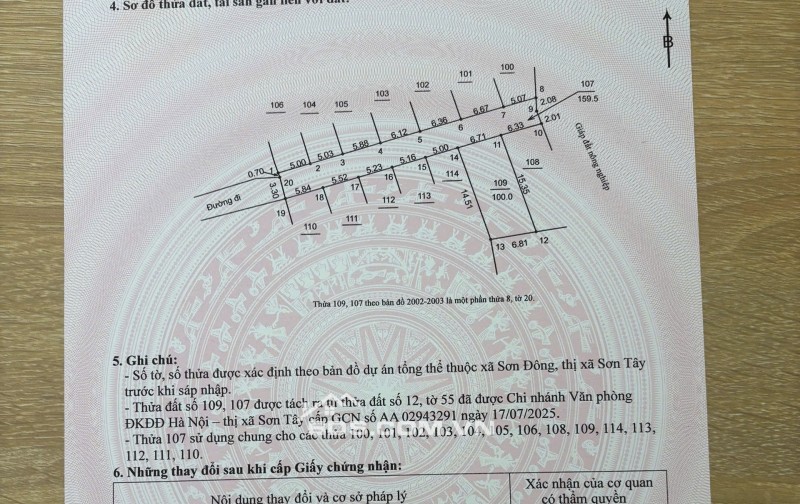 MẢNH ĐẤT VÀNG GIÁ F0 TẠI SƠN ĐÔNG, SƠN TÂY, HÀ NỘI. 100m2 full thổ, mặt tiền 6,8m